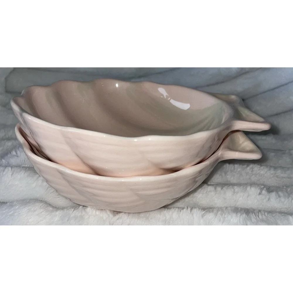 Vintage Knobler Japan Pink With Green Brushing Shell Shaped Bowls Lot Of 2